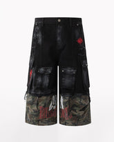 Street Distressed Patchwork Camo Baggy Jorts