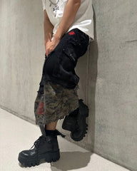 Street Distressed Patchwork Camo Baggy Jorts