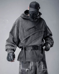 Street Vintage-Wash Patchwork Hoodie