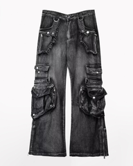 Street 3D Multi-Pocket Washed Cargo Jeans