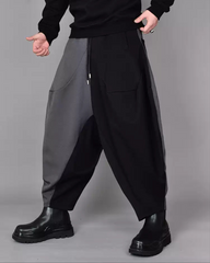 Streetwear Contrast Color Harem Crop Hakama Pants