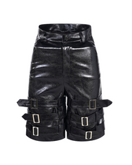 Heavy Buckled PU Leather Shorts