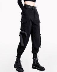 Black Multi-Pockets Women Cargo Pants