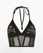 Opium Style Rhinestone Halter Neck Mesh Top