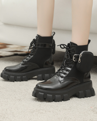 Side Pockets Leather Boots