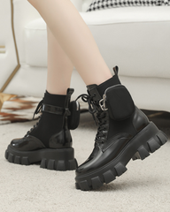 Side Pockets Leather Boots