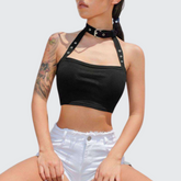 Black Belted Crop Top