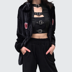 Black Crop Top With Belt
