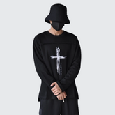Black Long-Sleeve Shirt White Cross