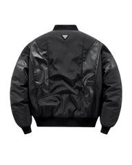 PU Patchwork Warm Bomber Jacket