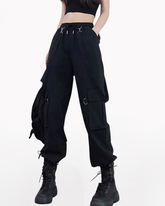 Women Black Straps Cargo Pants