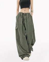 Vintage Wide-Leg Big Pockets Women Cargo Pants