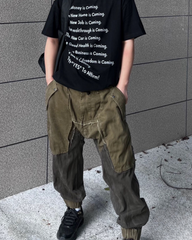 Wasteland Wear Color-Blocked Drawstring Zipper Cargo Pants
