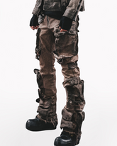 Wasteland Wear Distressed Flared Stretch Cargo Pants