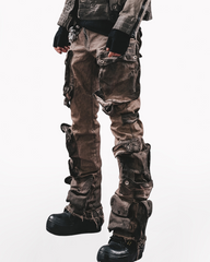 Wasteland Wear Distressed Flared Stretch Cargo Pants
