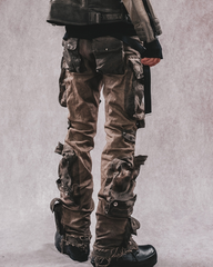 Wasteland Wear Distressed Flared Stretch Cargo Pants