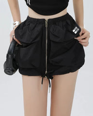 Zipper Front Big Pockets Cargo Mini Skirt