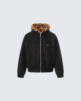Faux Fur Collar and Ears Hooded Zip-Up Jacket