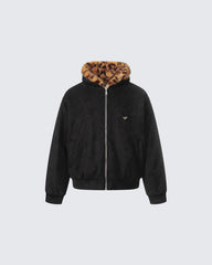 Faux Fur Collar and Ears Hooded Zip-Up Jacket
