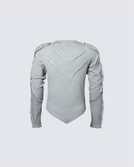 Distressed Panel Long-Sleeve Top