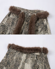 Leopard Print Fur-Trimmed Pants