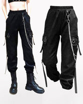 Cool Women Black Chain Cargo Pants