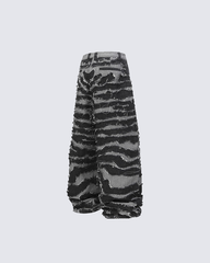 Distressed Zebra Print Wide-Leg Pants