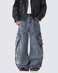 Heavy Washed Wide Cargo Jeans