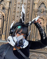 Fallen Angel Futuristic Cosplay Cyberpunk White Headband And Mask (Sold Separately)