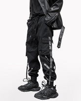 Multi-Ribbon Black Cargo Pants