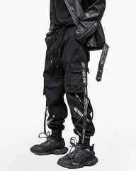 Multi-Ribbon Black Cargo Pants