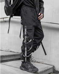 Multi-Ribbon Black Cargo Pants