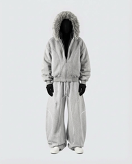 Gray Faux Fur-Lined Hooded Jacket