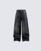 Dark Wash Wide-Leg Denim Pants