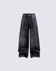 Dark Wash Wide-Leg Denim Pants