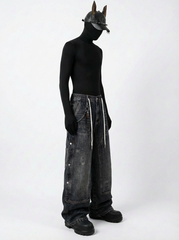 Multi-Pocket Wide-Leg Denim Pants