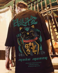 Oversize Streetwear Lucky Cat Graphic T-Shirt