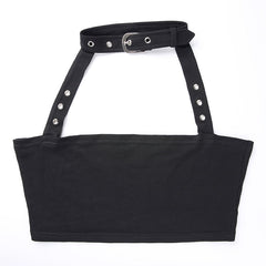 Black Belted Crop Top