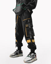 Streetwear Ribbon Patchwork Black Cargo Pants