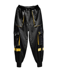 Streetwear Ribbon Patchwork Black Cargo Pants