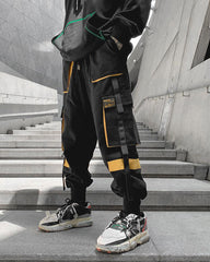 Streetwear Ribbon Patchwork Black Cargo Pants