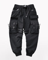 Functional Ribbon Pocket Black Cargo Pants