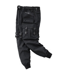 Functional Ribbon Pocket Black Cargo Pants