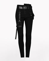 Black Women Buckle Cargo Punk Pants
