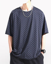 Oversize Summer Holidays Ice Silk Checkerboard T-Shirt