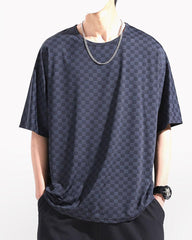 Oversize Summer Holidays Ice Silk Checkerboard T-Shirt