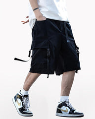 Streetwear Ribbon Multi-Pocket Cargo Shorts