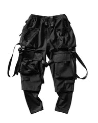 Ninja Black Multi-Pocket Ribbon Cargo Pants