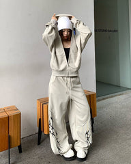 Embroidered Graphic Wide-Leg Sweatpants