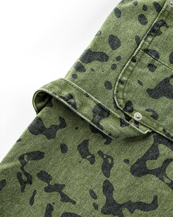 Green Camo Wide-Leg Denim Pants